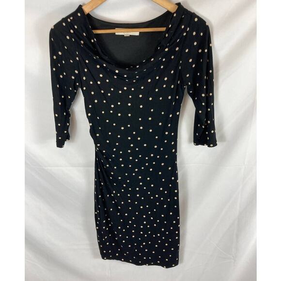 Ann Taylor LOFT Polka Dot Scoop Neck Ruched Side Dress Black Size XXS - Picture 1 of 4